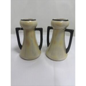 Vintage Czechoslovakia Lusterware‎ Vases Pair 5" Twin Handle Art Deco Pottery